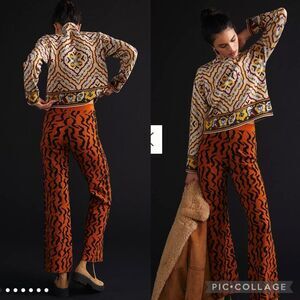 Anthropologie Contrast Knit Sweater Pants Women’s Large Brown Black High Rise